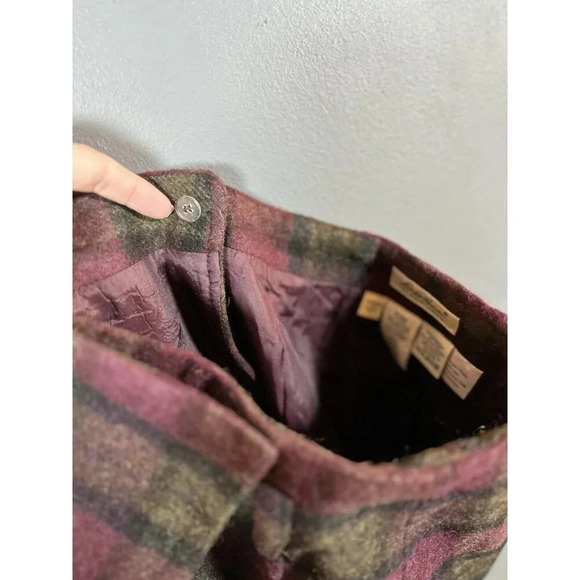 EDDIE BAUER Maroon Green Plaid Wool‎ Blend Genuine Wrap Skirt Academia 8 Midi - Picture 8 of 8